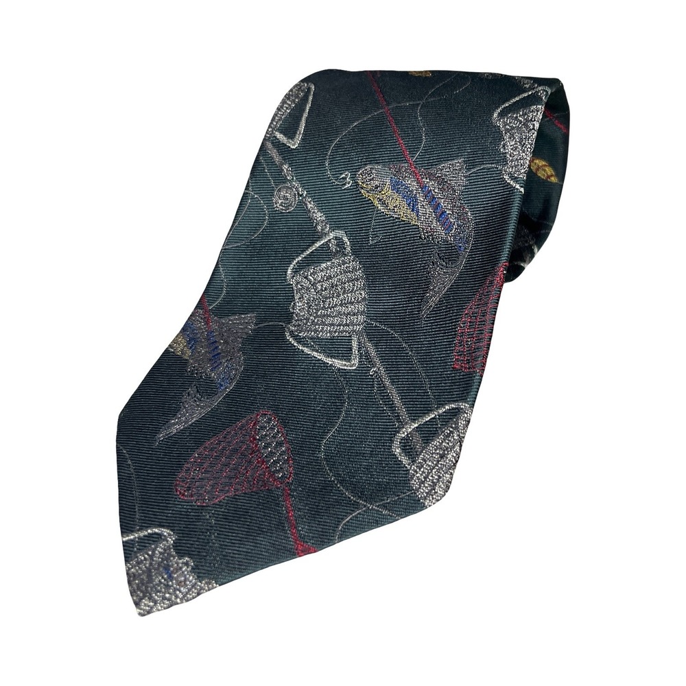 VINTAGE Polo Ralph Lauren Men's 100% Silk Neck Tie Fishing Rods Hand Made USA‎